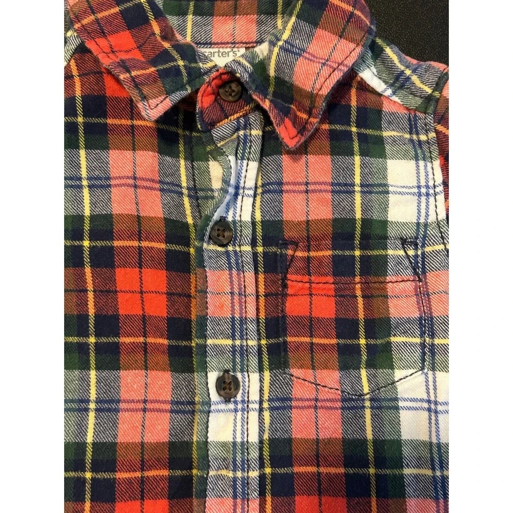 Carters Toddler Boys Red Green Plaid Flannel Button Down Shirt 18 Months 1526